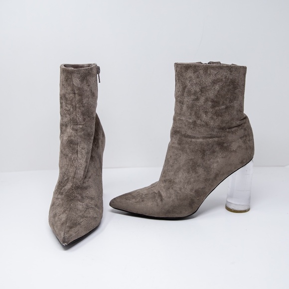 Jeffrey Campbell Lustful Suede Pointed Toe Lucite Sculptural Heel Ankle Booties - Picture 1 of 4